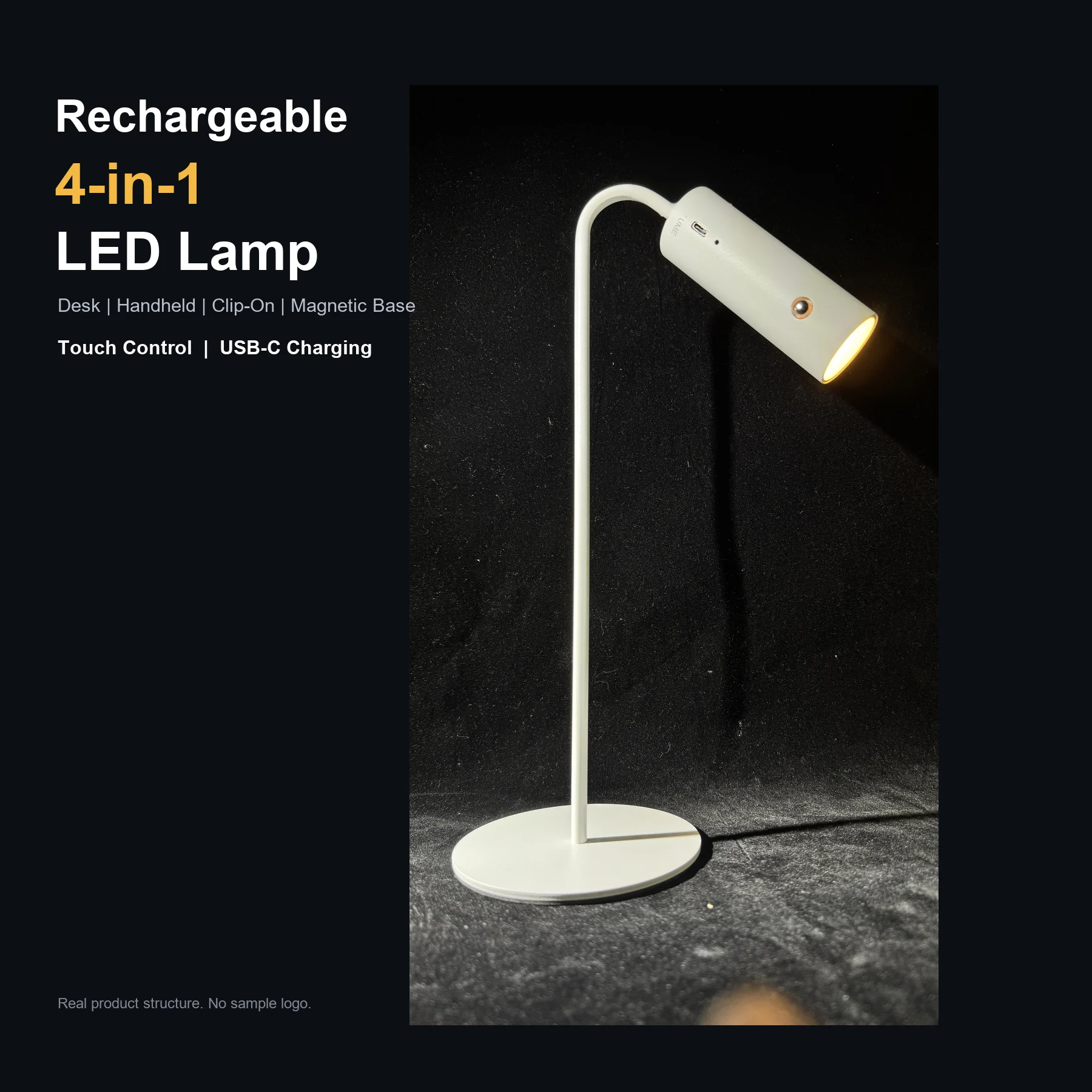 Rechargeable 4-in-1 LED Desk Lamp, Detachable Handheld Portable Clip-On Magnetic Base Light, Touch Control, USB-C Charging