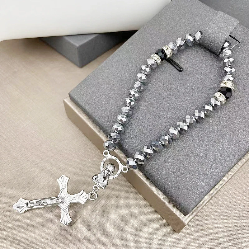 official-website tiki 33bead Catholic Christ Virgin Jesus Cross Bracelet Christian Rosary Tasbih Prayer Crystal браслет