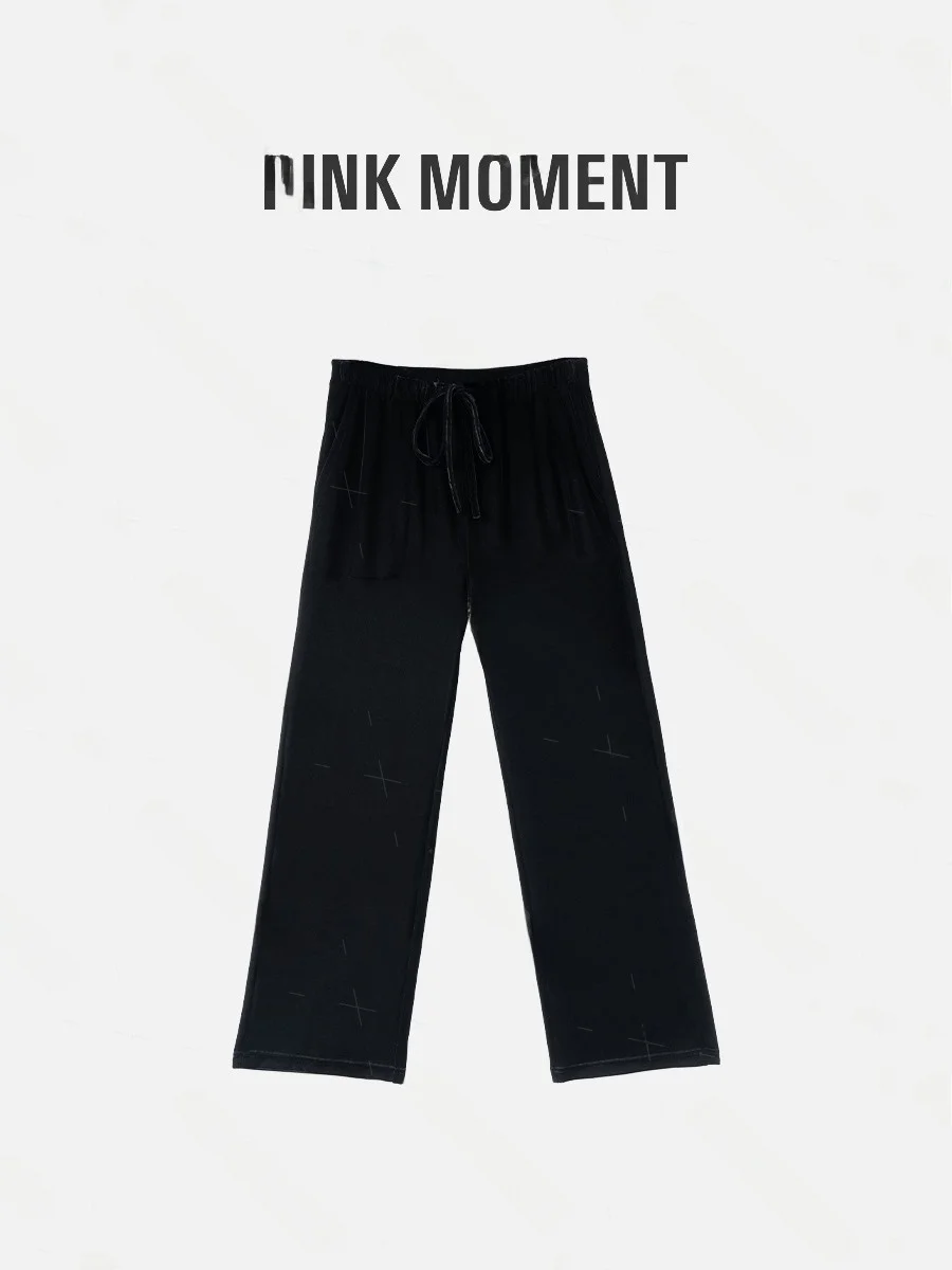 

Bla Velvet Wide Leg Pants High Waist Elastic Dstring Loose Feel PINK MOMENT Simple Classic Versatile Casual Trousers