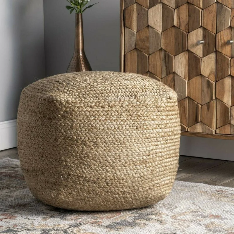 

Pouf Cover Natural Jute Home Décor Braided Living Room Ottoman Foot Stool Cover