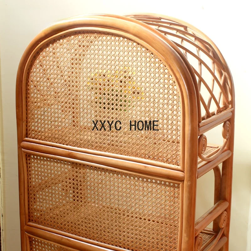 zq  Southeast Asia Rattan Bookshelf Rattan Bedroom Bookshelf Wooden Ball Combination Bookshelf Rattan Shoe Rack