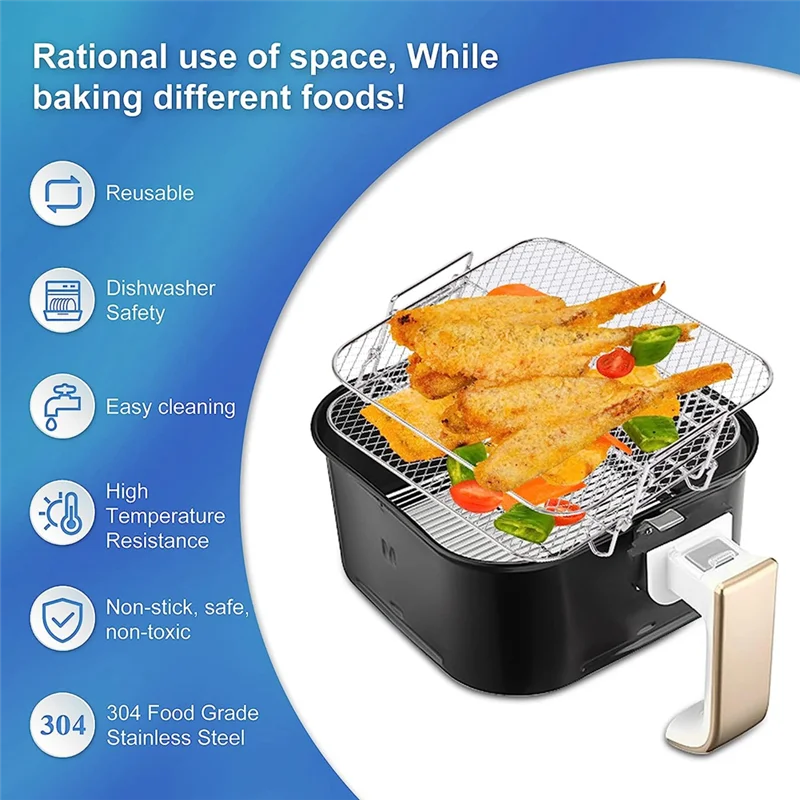 Efficient Air Fryer Rack for Cosori 5.5L Air Fryer, 2 Tier Air Fryer Grill/Shelf/Dehydrator Rack Square ,Air Fryer Accessories