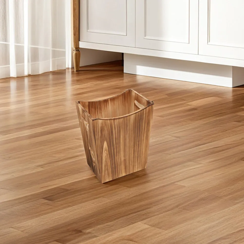 Nordic Wooden Trash Can Rectangular Rustic Farmhouse Design for Office Bedroom Bathroom Kitchen Laundry Storage Wastebasket