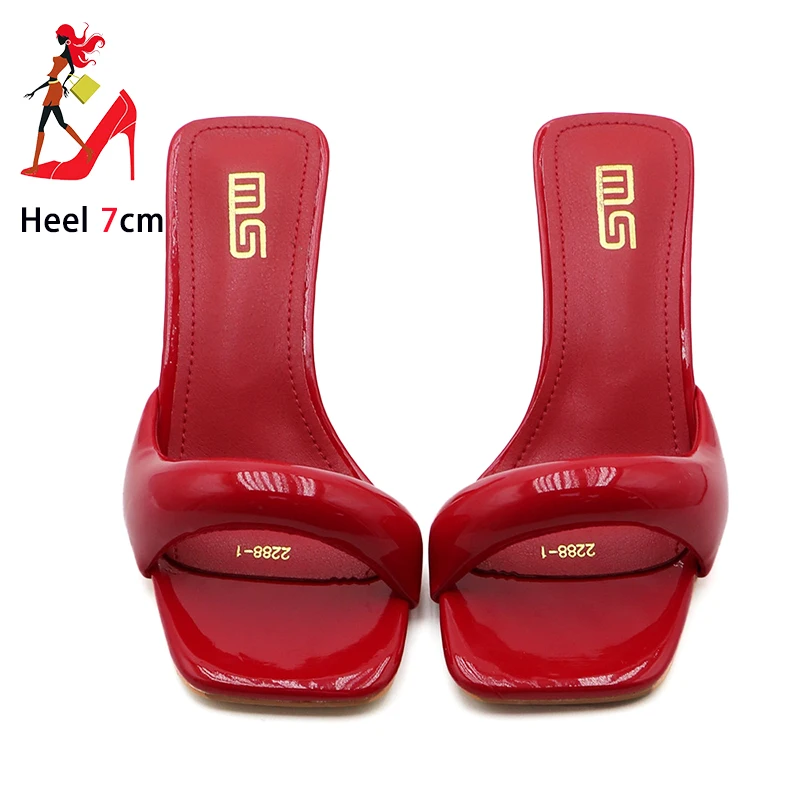 

Женские тапочки на тонком высоком каблуке 7 см, удобные летние шлепанцы с мягкой подкладкой, женские модные сандалии с квадратным носком, размер 36-42