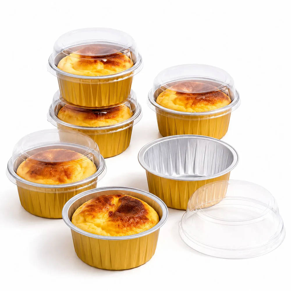 2 inch Mini Basque Mold with Lid Cheesecake Baking Caramel Pudding Box High Temperature Resistant Tin Foil Packaging Box
