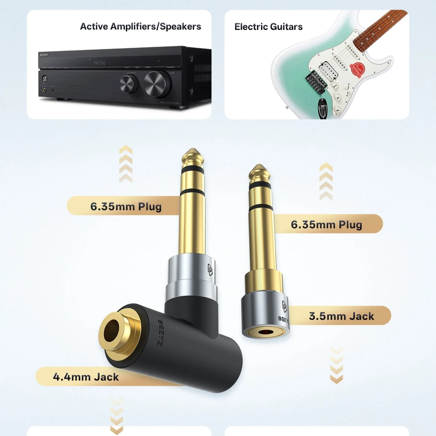 BQEYZ 6.35mm Adapter 4.4mm/3.5mm to Quarter Inch Jack HiFi Gold-Plated Connector Lossless Transmission Audiophile Stage Studio