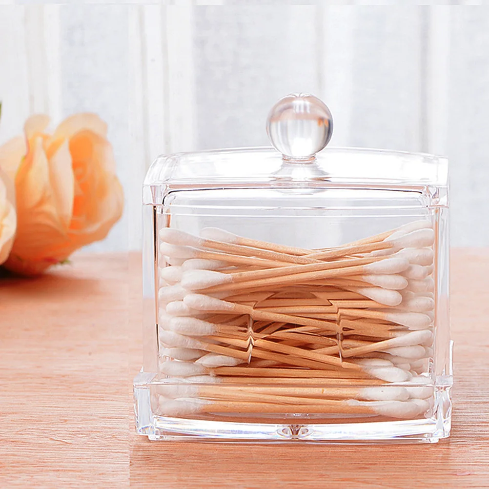 

Clear Acrylic Cotton Pads Storage Box with Lid Desktop Organizer Container for Swabs Cosmetics Makeup Accessories Storage Case