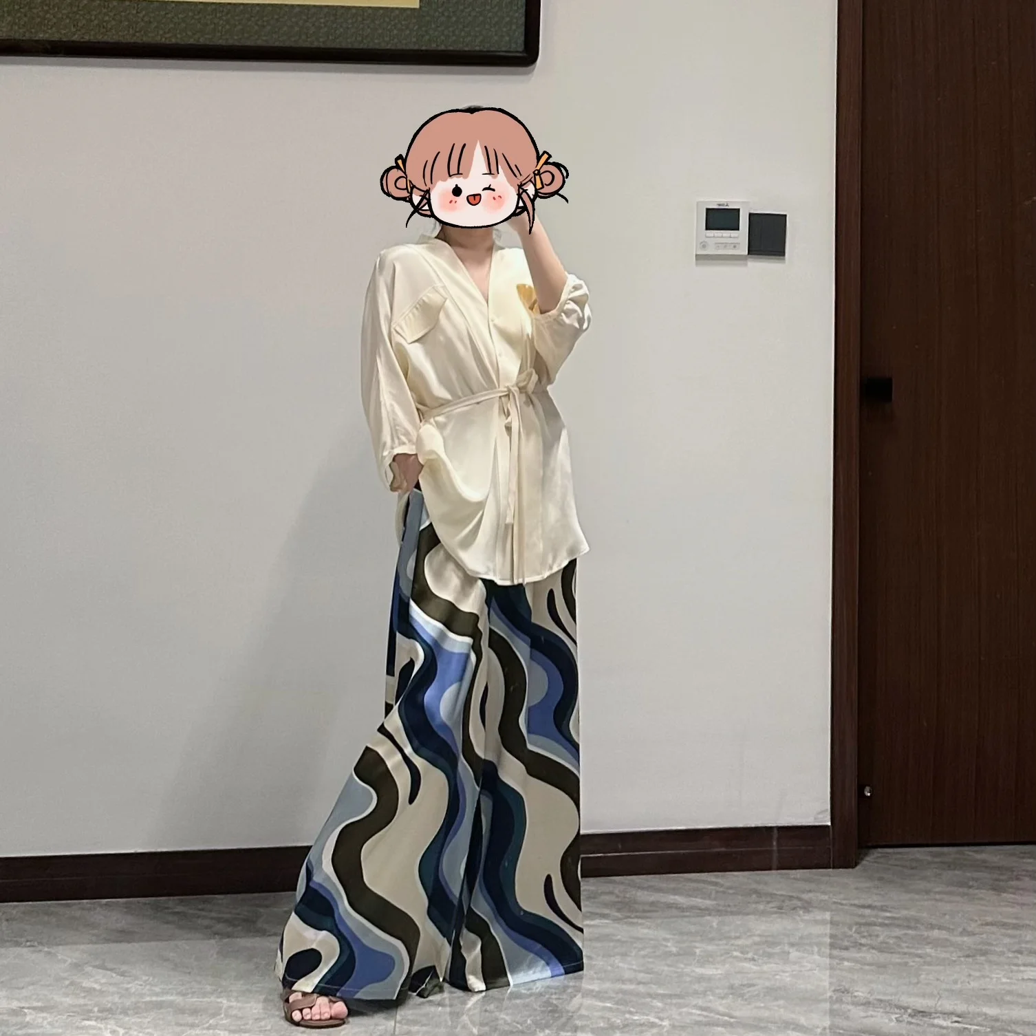 2025 Women's Casual Summer New Collection 22MM Small Heavy 93% Natural Mulberry Silk Elastic Satin Pocket Design Wide Leg Pants