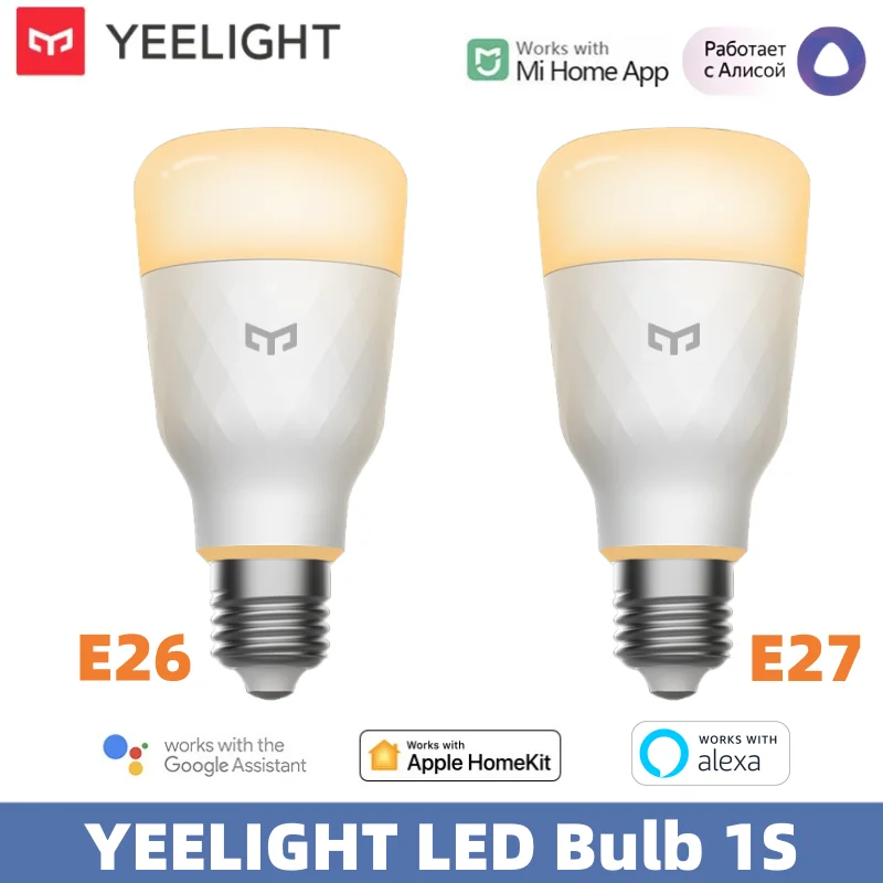 

Светодиодная лампа YEELIGHT 1S Smart Light E26/E27, теплый белый свет, регулируемая яркость, Wi-Fi, голосовое управление 2700K для Homekit Google