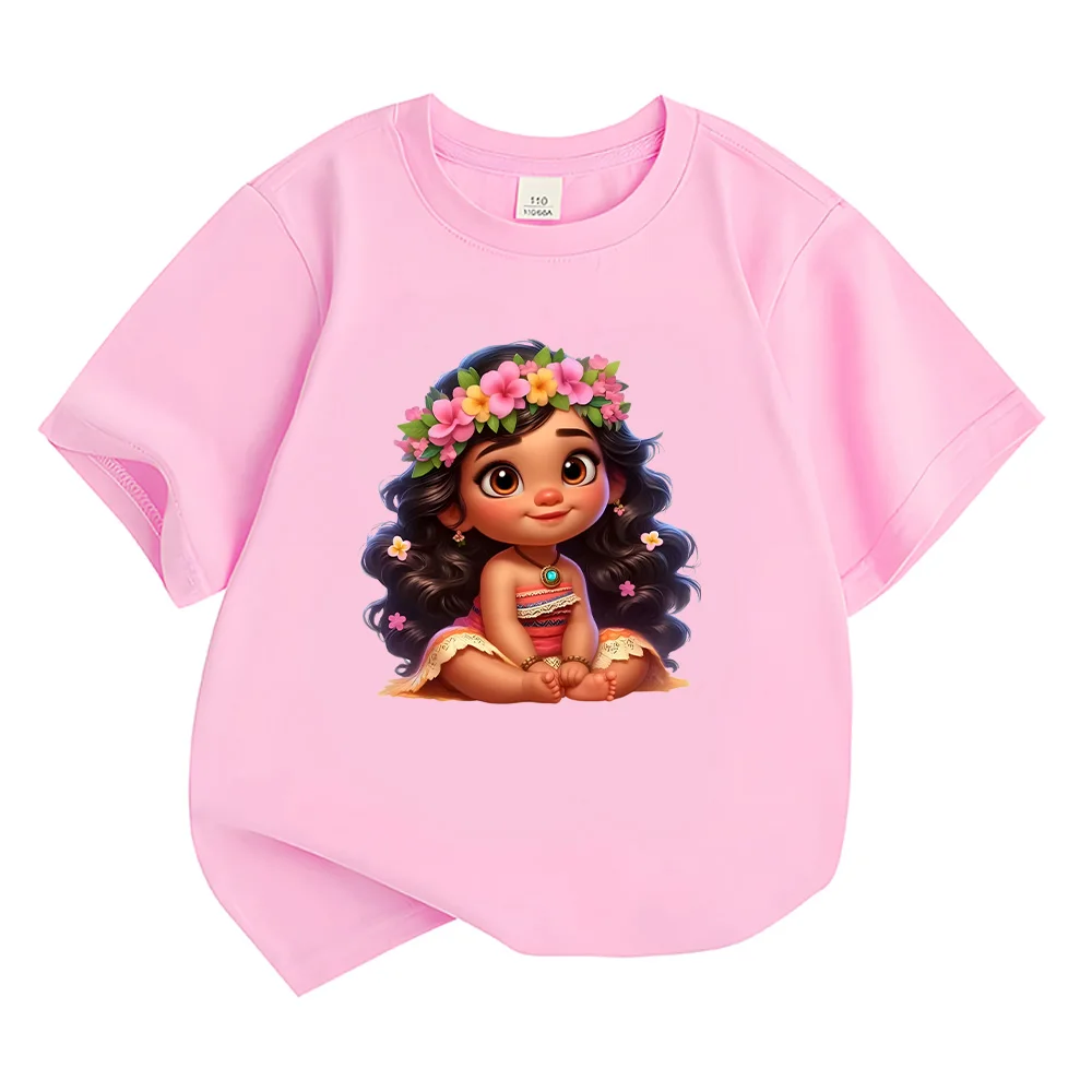 Moana Cartoon Tshirts Vaiana Baby Girl Clothes Children Summer Short Sleeve Cotton Tee-shirt Adorable Girls Y2K Tee Fashion Tops