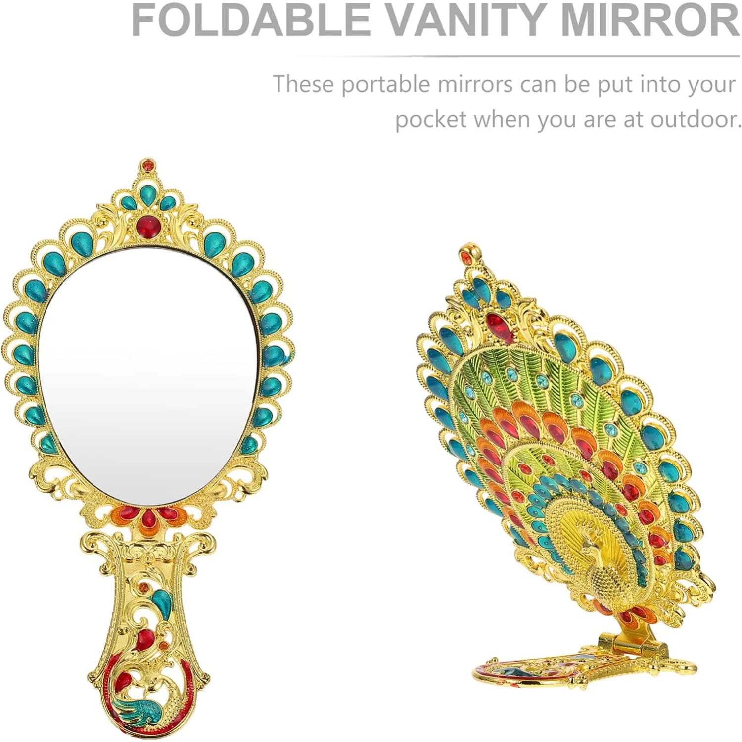 Vintage Peacock  Comb Set, Vanity  Comb Set, Metal  Makeup  Set, Foldable Retro Makeup  Comb Set for Girls 1 Set (Silver)