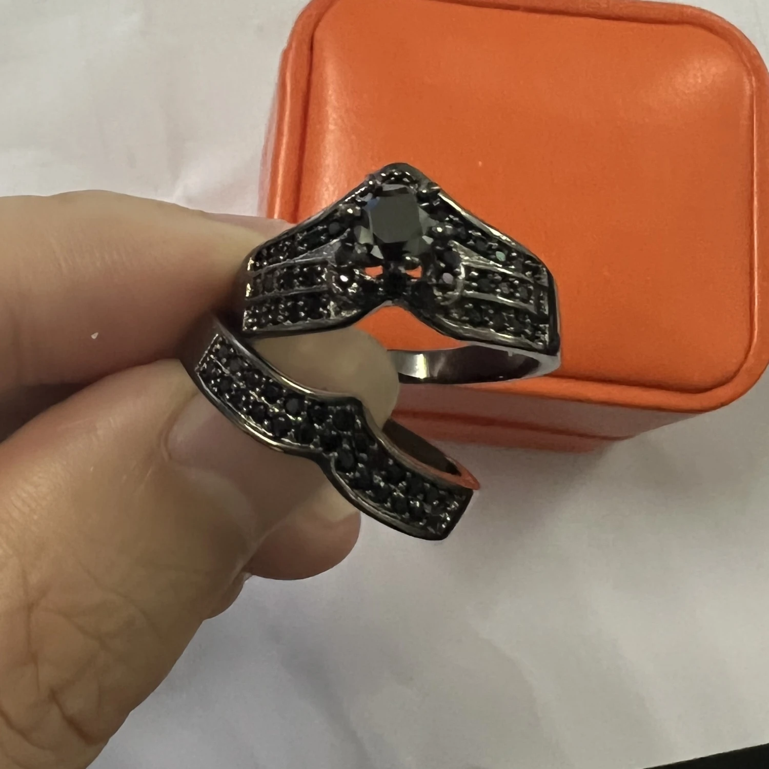

Luxury Lab Black Diamond Promise Ring Set Engagement Wedding Band Rings for Women Men Birthday Party Finger Jewelry Gift