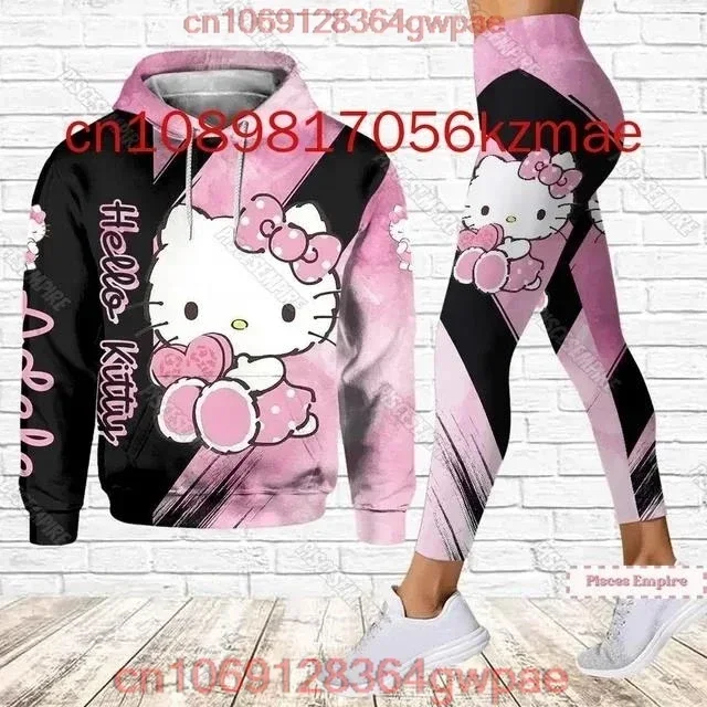 Disney Personalized Hello Kitty 3D Women's Hoodie and Leggings Suit Yoga Pants Sweatpants Fashion Sports Suit Set