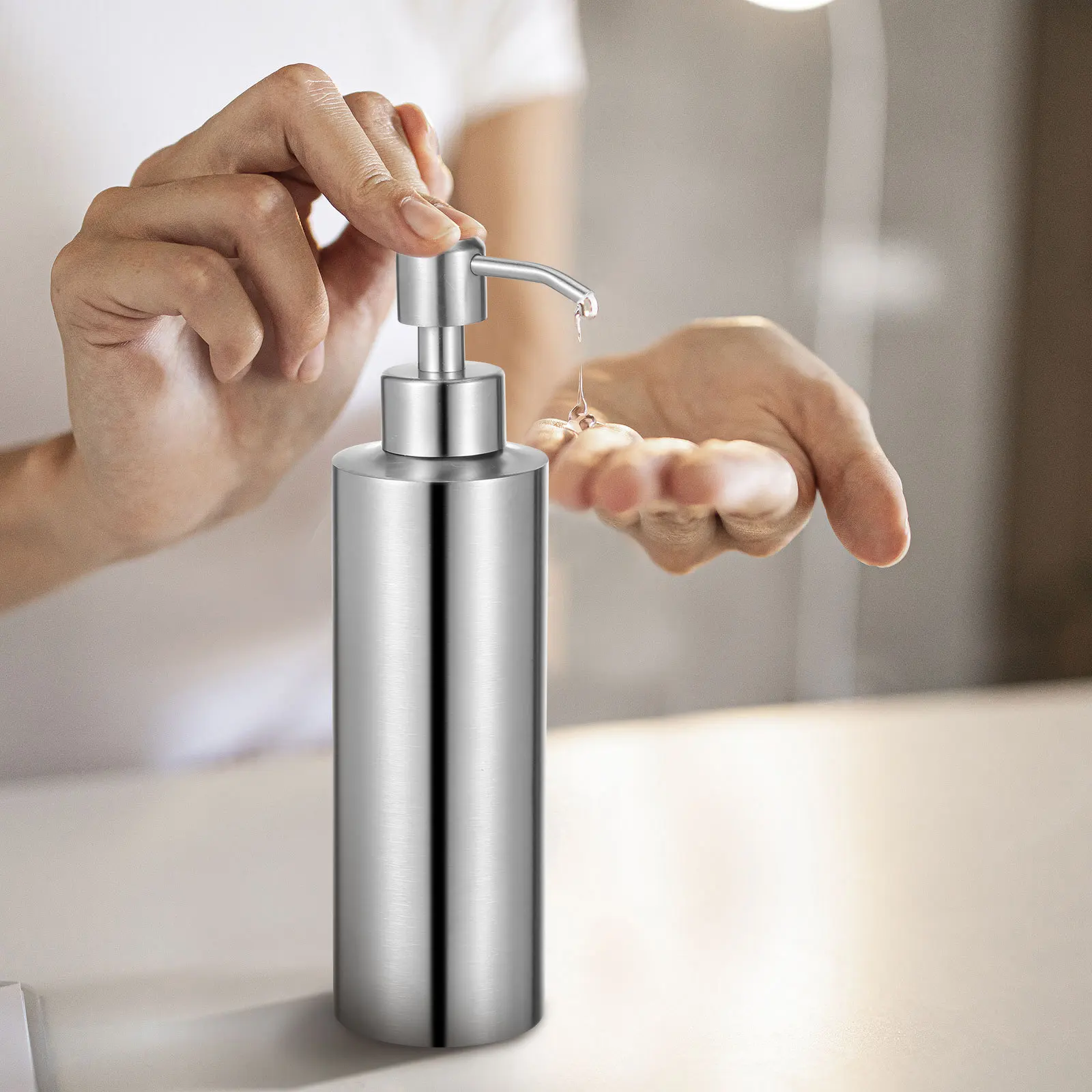 

Дозатор для мыла из нержавеющей стали 304, 350 мл, уникальный дизайн, дозатор жидкого мыла для кухни, ванной комнаты, насос из нержавеющей стали