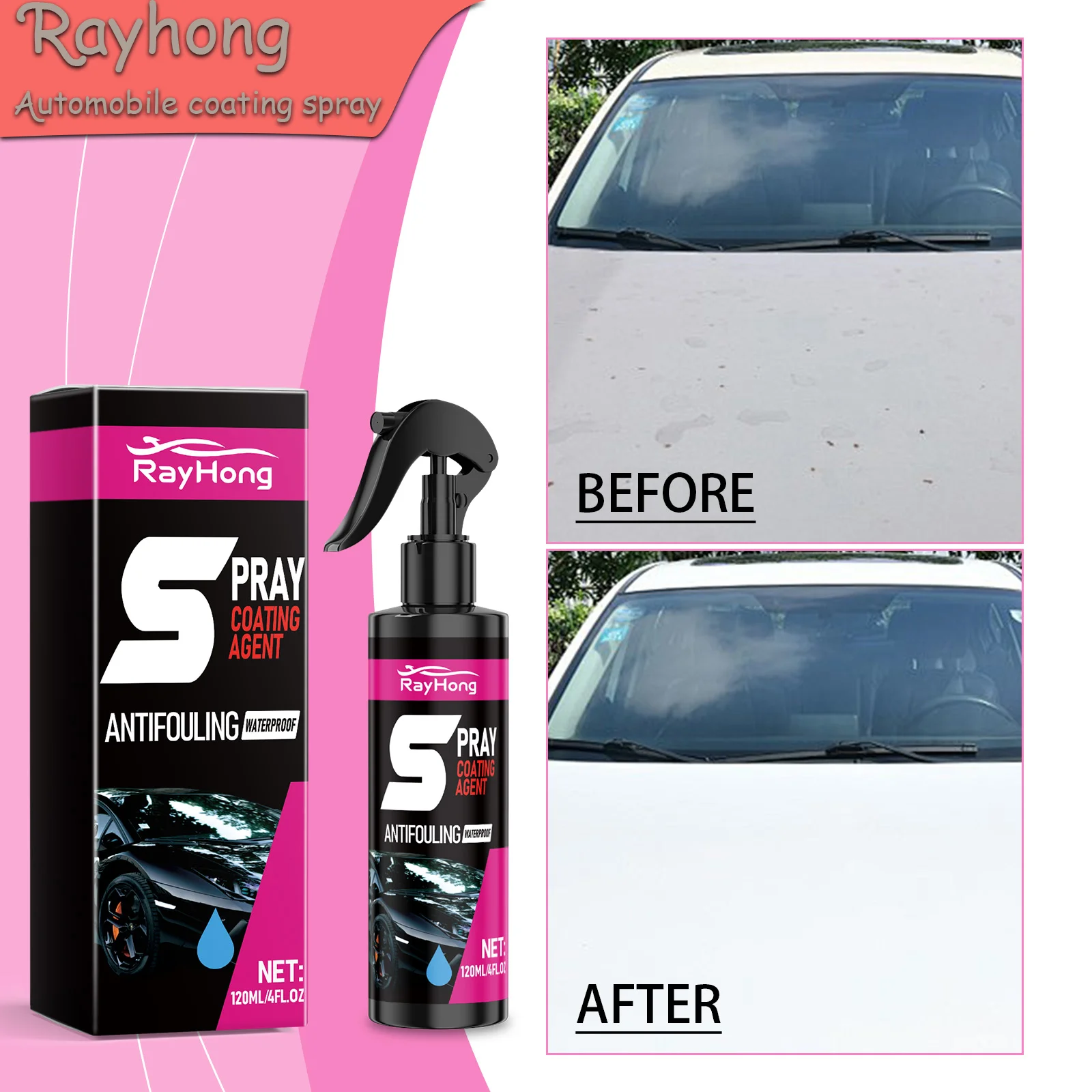 Rayhong-Spray de revestimiento para automóvil, renovación de revestimiento de superficie de automóvil, antiincrustante, brillo, limpieza, 120ml