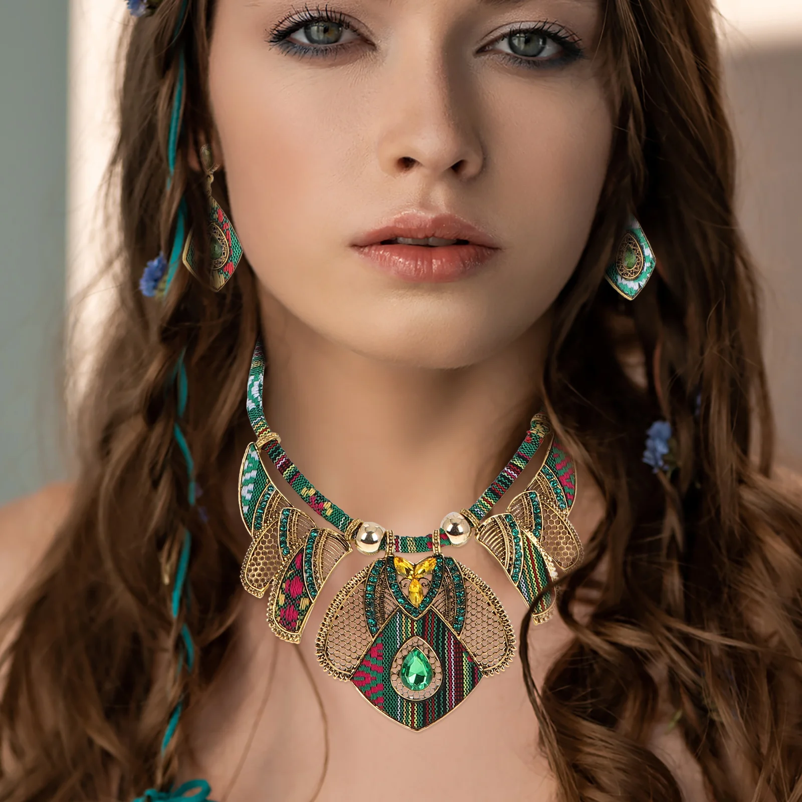 

Bohemian Necklace Earrings Set for Women Cloth Rope Alloy Safe Durable Matching Different Events Carnivals Prom Gifts