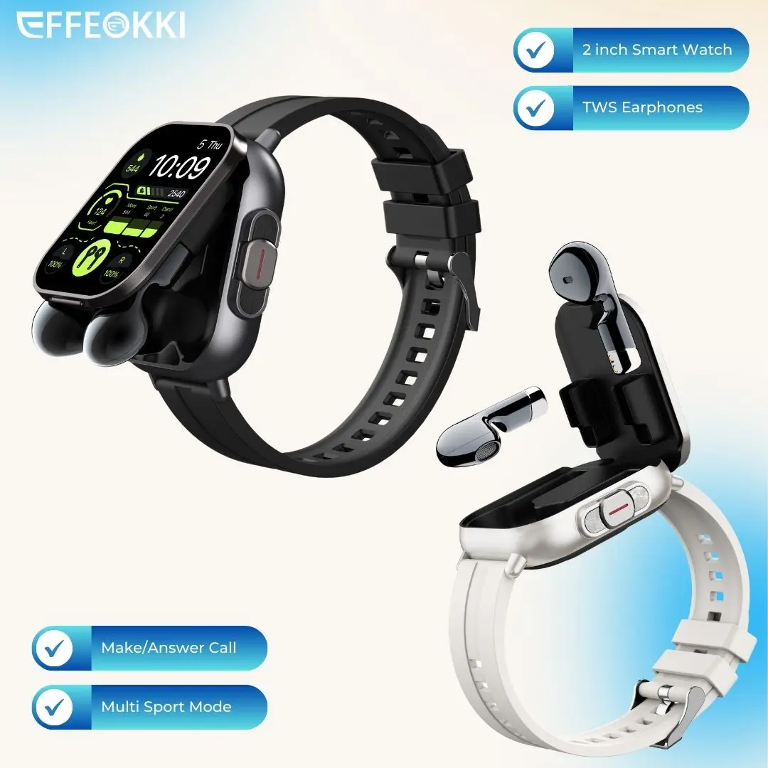 Effeokki D8 2 In 1 Smartwatch Built In Earbuds For Men 2