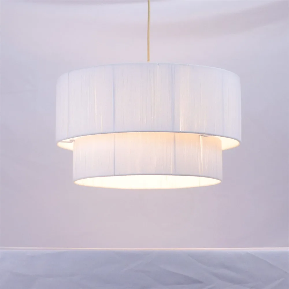 JOYINLED Modern Drum Chandelier Hand Woven Pendant Light Fixture White Shade 2 Tier Ceiling Hanging Lighting for Bedroom Home