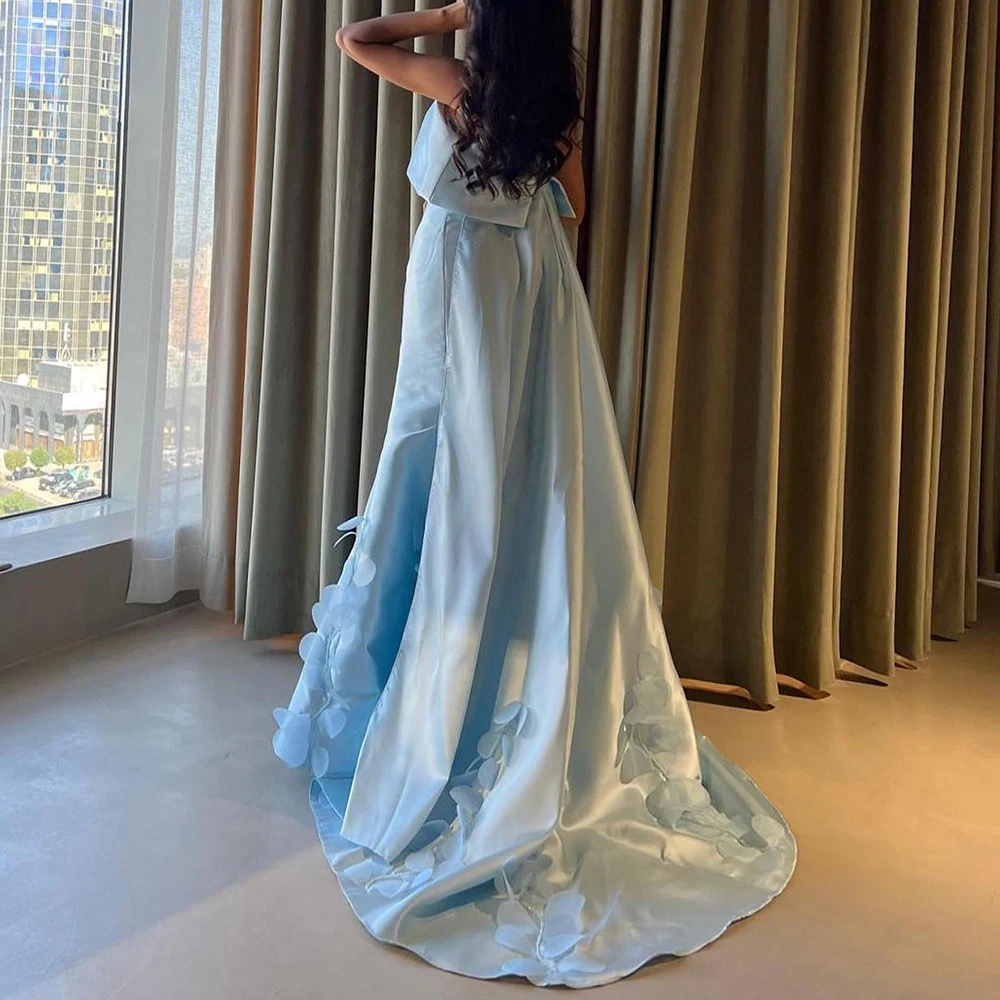 Customized Modern Satin Mermaid Appliques Evening Dress Strapless Sleeveless Panel Train Temperament Bespoke Occasion Gowns