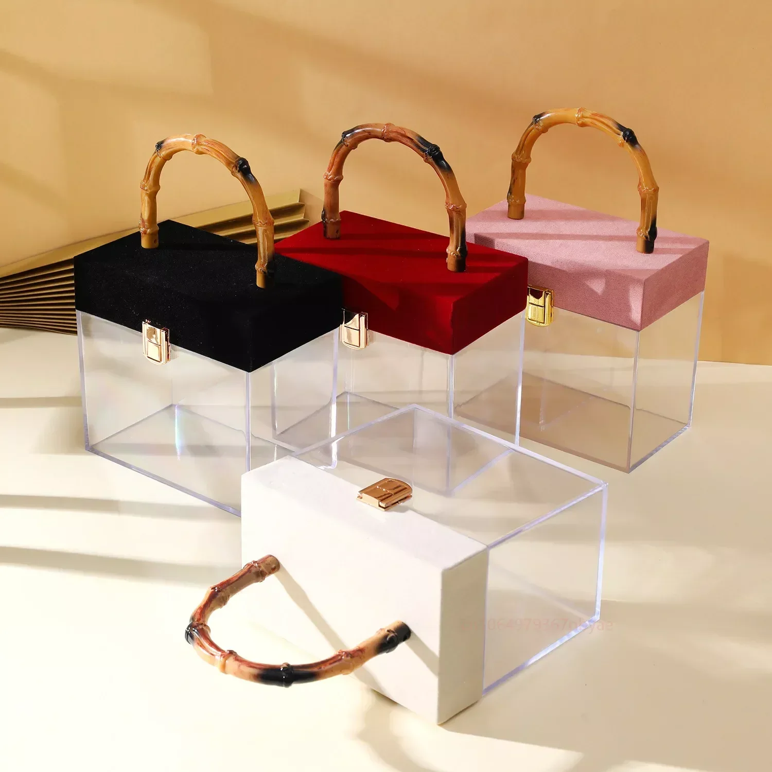 High Grade Retro Velvet Portable Gift Box, Wedding Candy Packaging, High-end Bamboo Joint Acrylic Transparent Gift Box