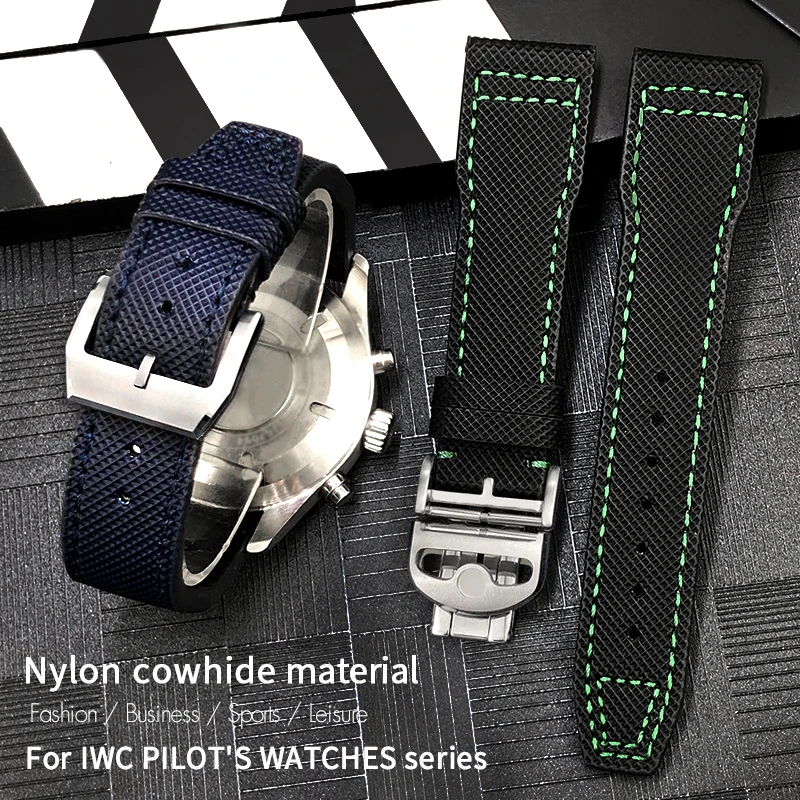 Nylon Leather Watchband 20mm 21mm for IWC Pilot's Watches Mark XVIII PORTOFINO Watch Strap Black Blue Green Colorful Wristband