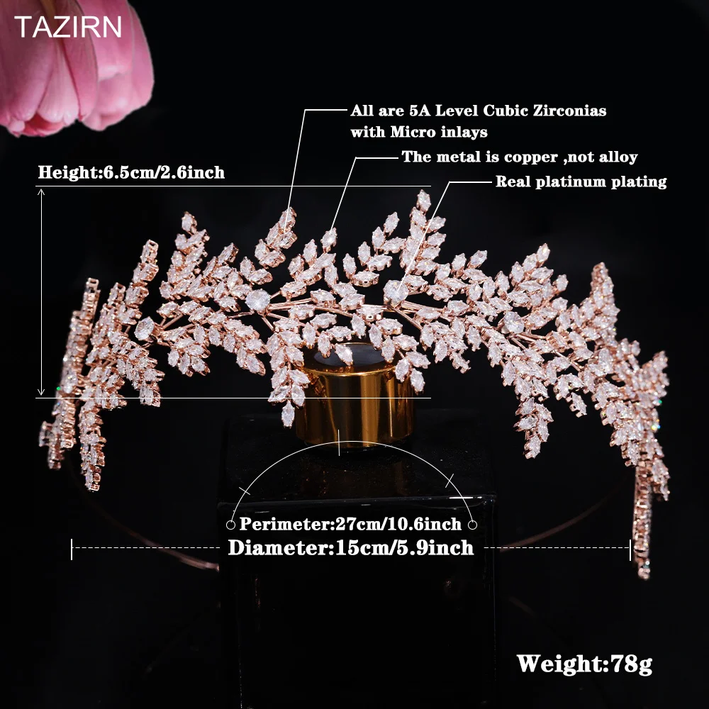 TAZIRN New 5A Cubic Zirconia Wedding Hairband for Bridal CZ Leaf Headband Birthday Party Sweet 16 Headpieces Jewelry Accessories