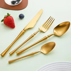 24/30pcs Matte Tableware Cutlery Set 304 Stainles Steel Knife Spoon and Fork Set Gold Dinnerware Kitchen Accessories Wholesale