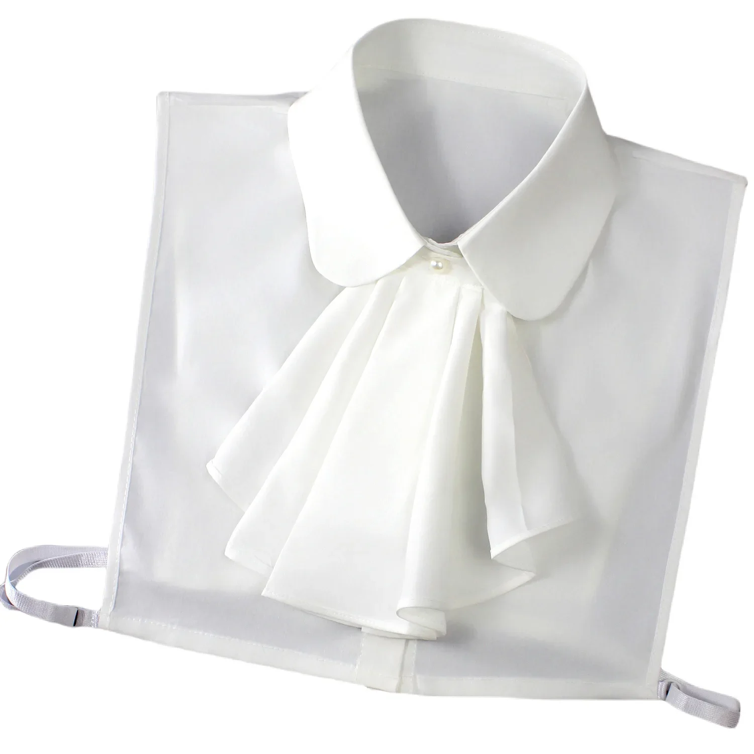 Vintage Ruffle Detachable Collar for Women Pearl and Bow Embellished Square Necklace Collar Retro Shirt Collar