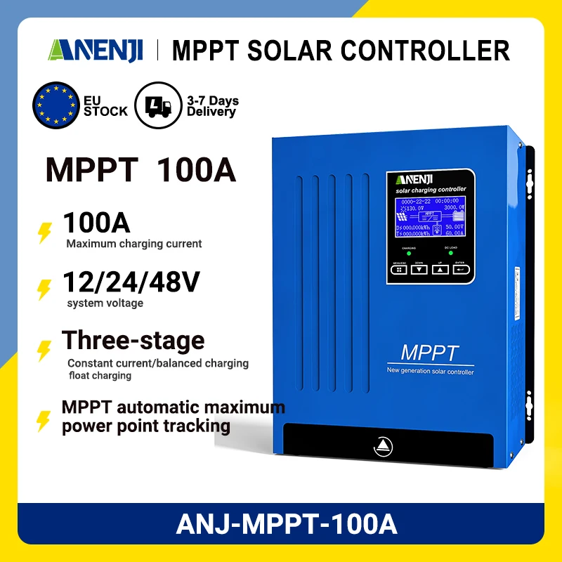 ANENJI 100A MPPT Regolatore di carica solare 12V/24V/48V Caricabatteria Automatico Monitoraggio della massima potenza Regolatore solare