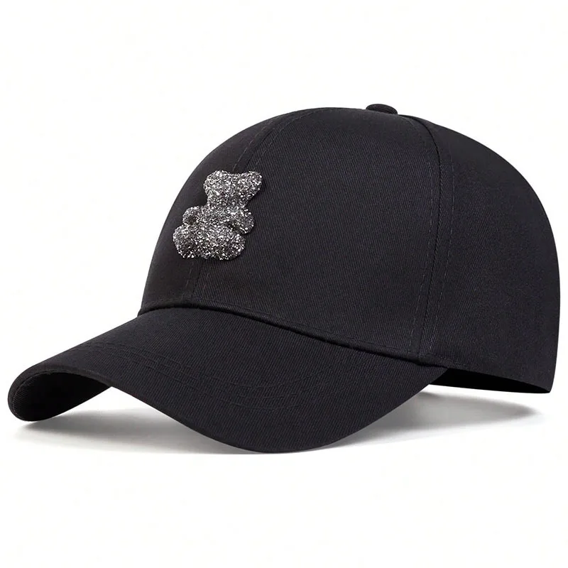 Kapelusz przeciwsłoneczny Damski letni nowy modny kapelusz przeciwsłoneczny Wiosna i jesień Rhinestone Bear Baseball Cap Show Face Small Cap