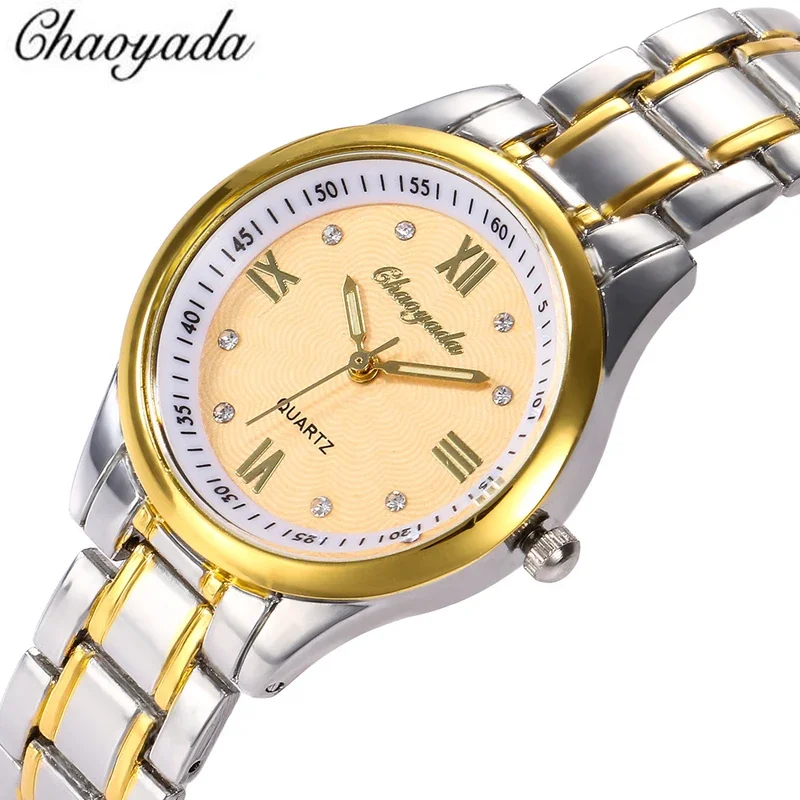 Chaoyada-Reloj de lujo para hombre y mujer, pulsera de cuarzo de acero inoxidable de calidad, relojes con números romanos, relojes de vestir, regalos