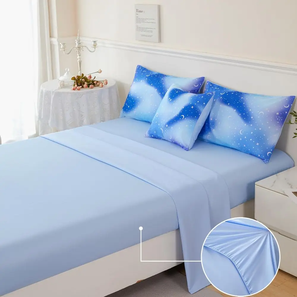 6 قطعة مجموعة المعزي بريق التدرج للفتيات كامل الحجم الأزرق غالاكسي الاطفال طقم سرير للبنين مجموعات المعزي سرير ناعم في حقيبة F