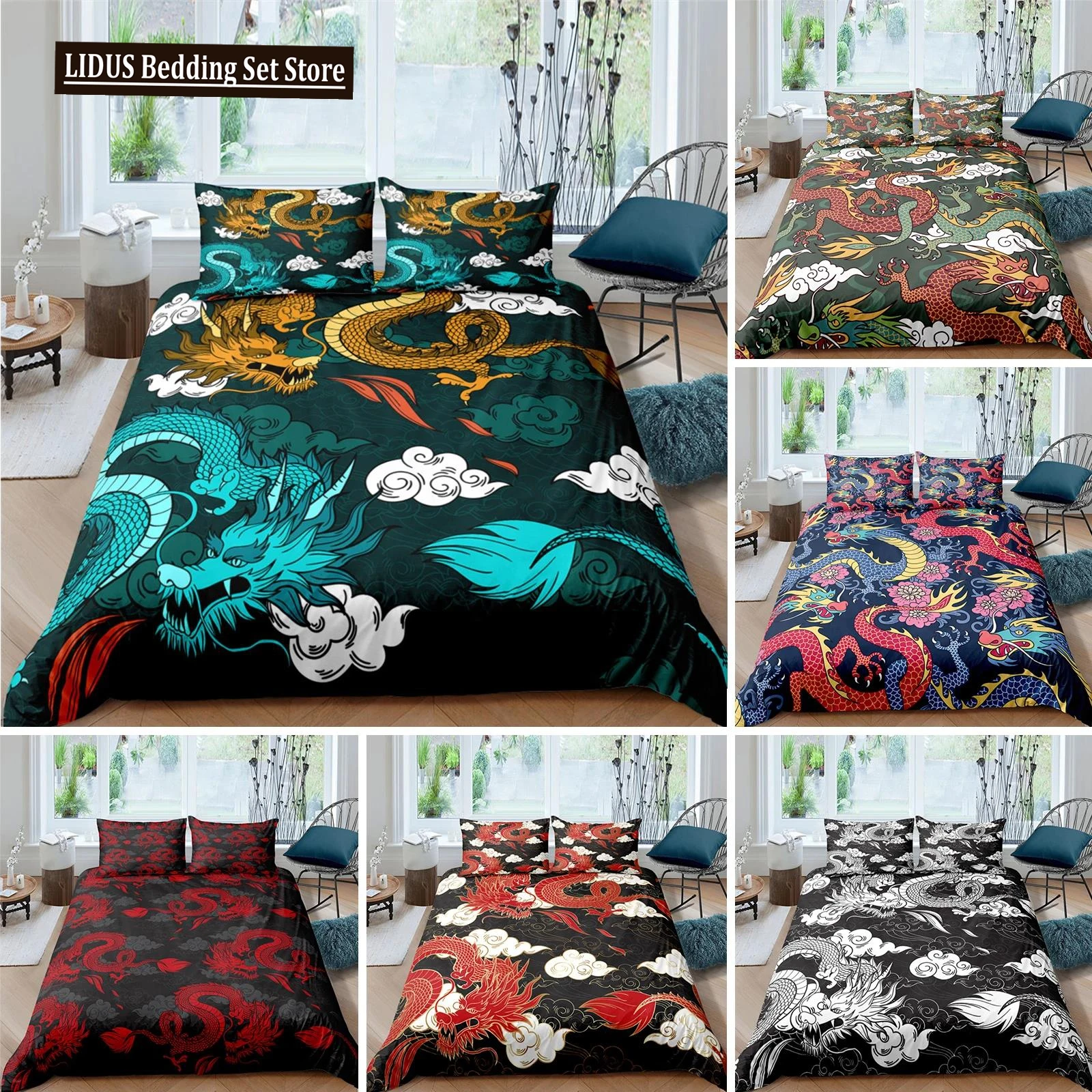 

Bedding Set 3D Dragon Printing Bedclothes Duvet Cover With Pillowcases Polyester Comforter Cover King Queen Twin Home Textiles