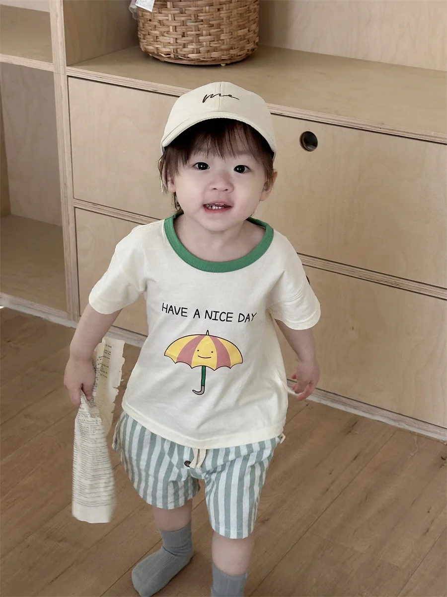 2025 Summer New Baby Short Sleeve T Shirts Cartoon Print Infant Boy Girl Casual Tees Toddler Versatile Cotton Tops Baby Clothes