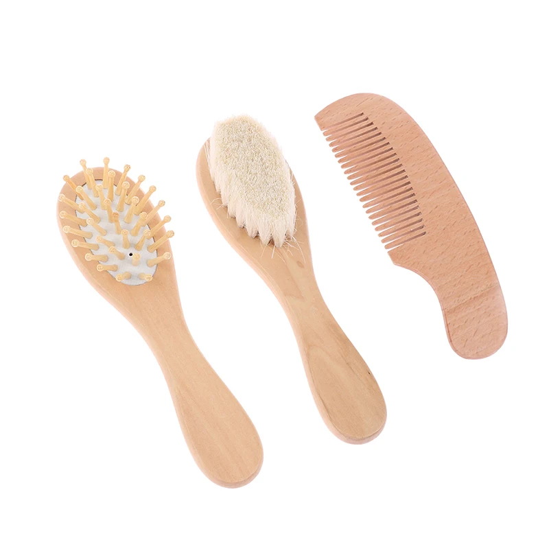 Soft Baby Hair Brush Comb Set For Newborn Wooden Handle Head Comfort Massager