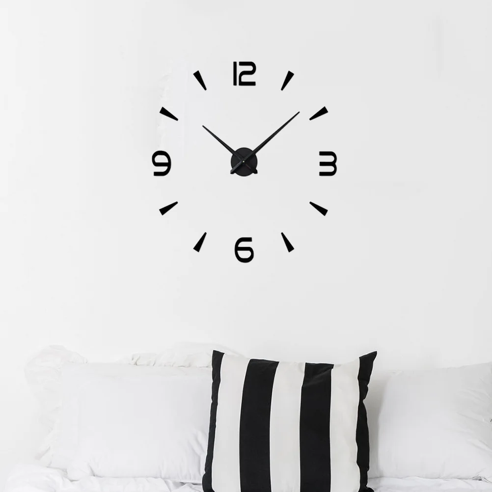 

3D Stereoscopic Large Round Dial Wall Clock Black Mirror Black Dial Decorative Silent Wall Clock for Home Office Garden Room