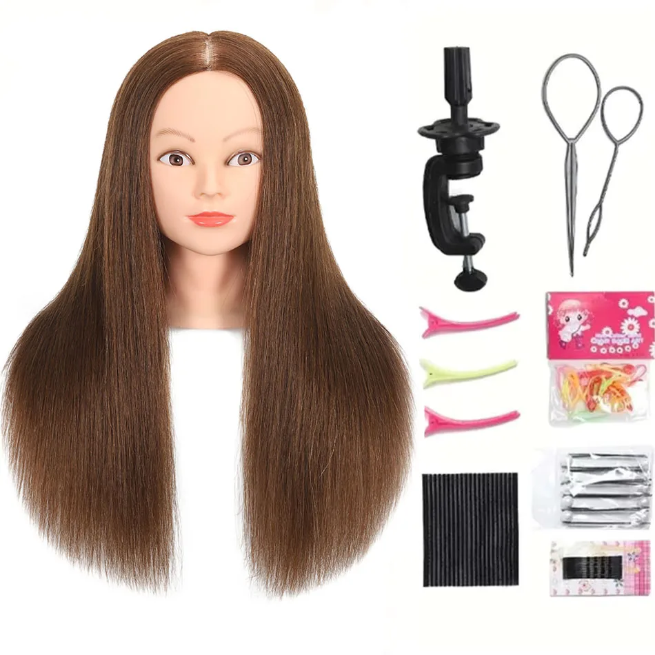 

80% Real Human Hair Mannequin Head With Free Clamp Holder Perfect for Hair Training Styling Solon Hairdresser DIY Hair Head Sets