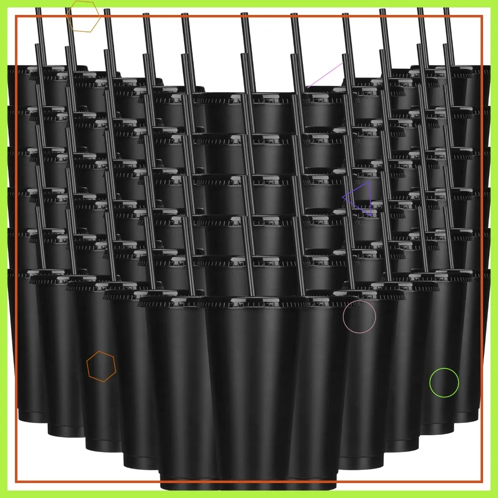 

60 Sets Reusable Plastic Cups with Lids and Straws, 24 oz Tumblers for Hot/Cold Drinks, Parties, Travel