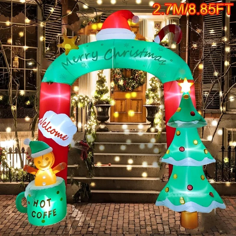 2.7M/8.85FT Inflatable Christmas Tree and Little Gingerbread Man Christmas Arch Built-in LED Lights Outdoor Holiday Party Adorn