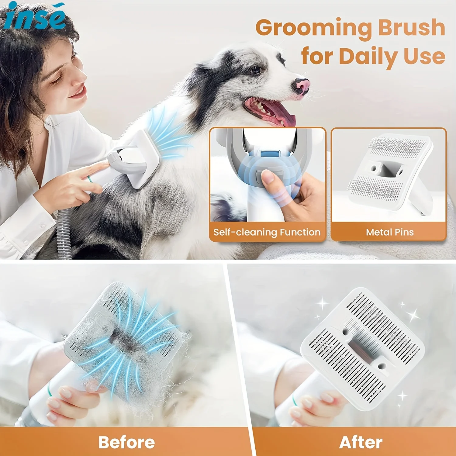 INSE P20 Pet Grooming ชุด 5-in-1 เครื่องมือ Low Noise Dog Hair เครื่องดูดฝุ่น 17KPa ดูดที่มีประสิทธิภาพสําหรับได้อย่างง่ายดายสัตว์เลี้ยงกําจัดขน