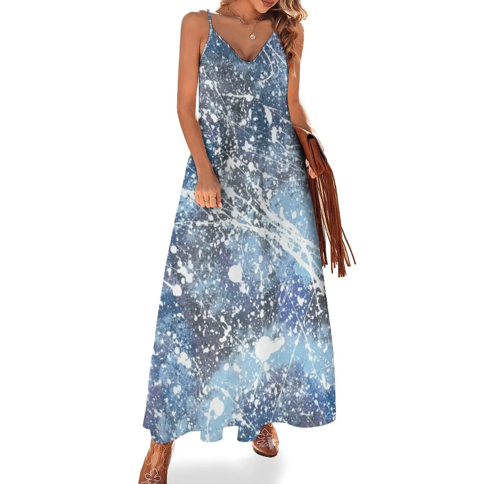 Deep Space (and Galaxy) Splatter Art Sleeveless Dress women clothes women long dresses women party dresses purple dress