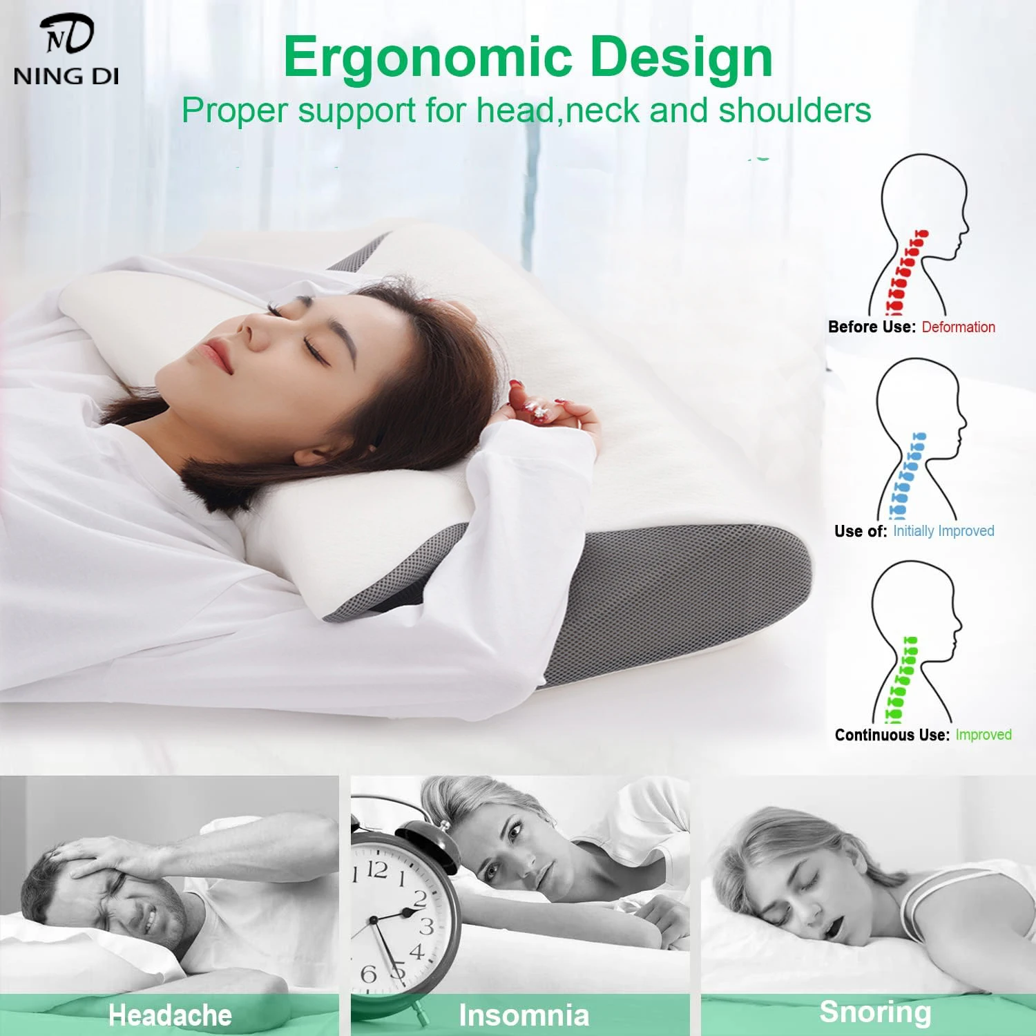 Cervical Memory Foam Pillow, Contour Pillows for Neck and Shoulder Pain, Ergonomic Orthopedic Sleeping Neck Support Pillow