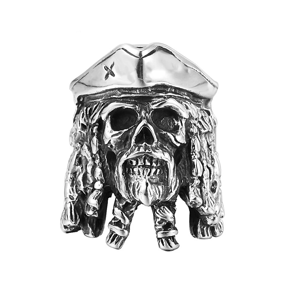 Gothic Pirates of the Caribbean Captain Jack Skull Stainless Steel Ring For Men Fashion Punk Hip Hop Biker Ring Jewelry Gift