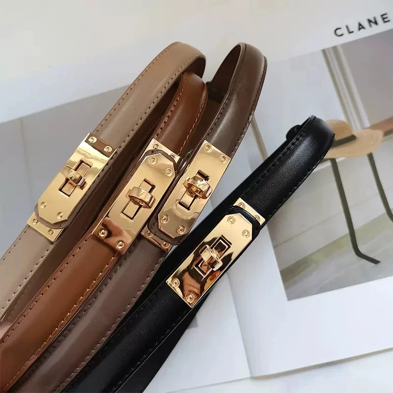 Fashion lock buckle genuine leather 1.8cm Designered Women Belts Buckle Dress Jeans Trench Waistband Belt for women party