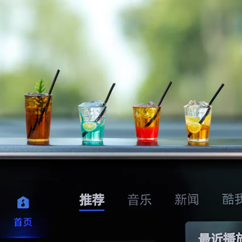 Funny Mini Drink Cup Car Ornaments Cute Simulation Iced Americano Iced Tea Drink Car Center Console Decorations Diy Crafts Gifts