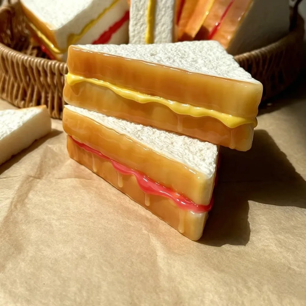 Creative PU Sandwich Model Soft Photography Prop Realistic Fake Bread Food Artificial Pressing Bakery Shop Window Display