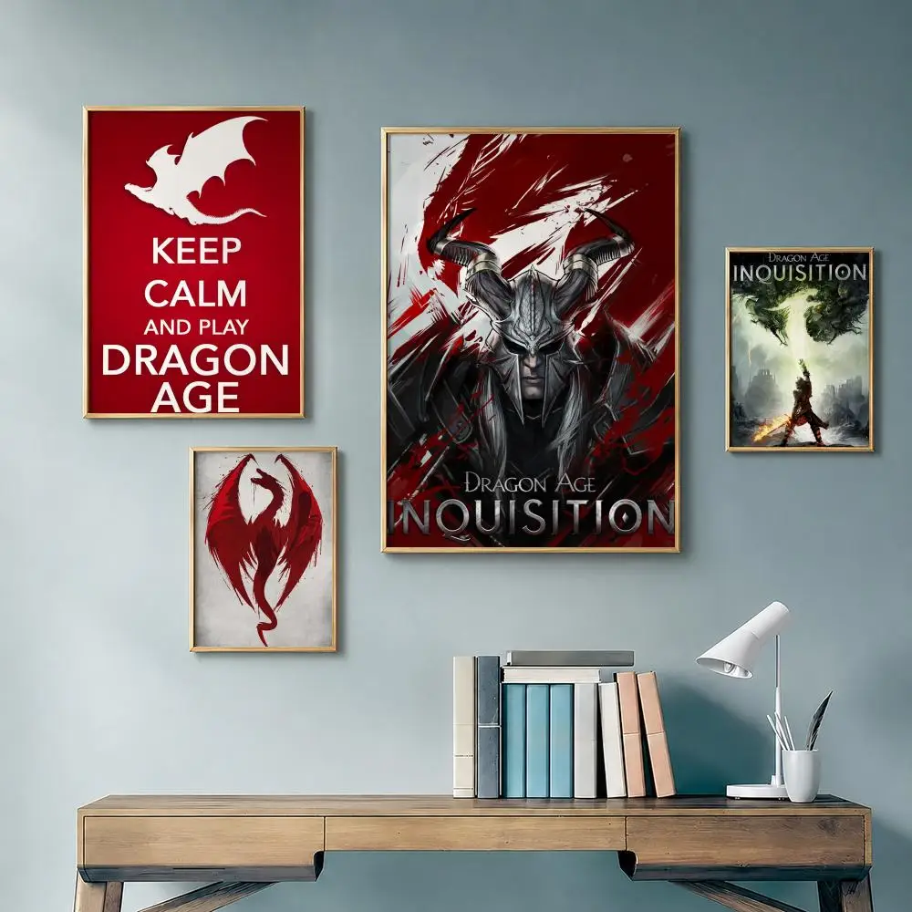 Fantasy Game D-Dragon AgeS Poster Vintage Retro Anime Poster Stickers Peel and Stick Wall Art Home Decor