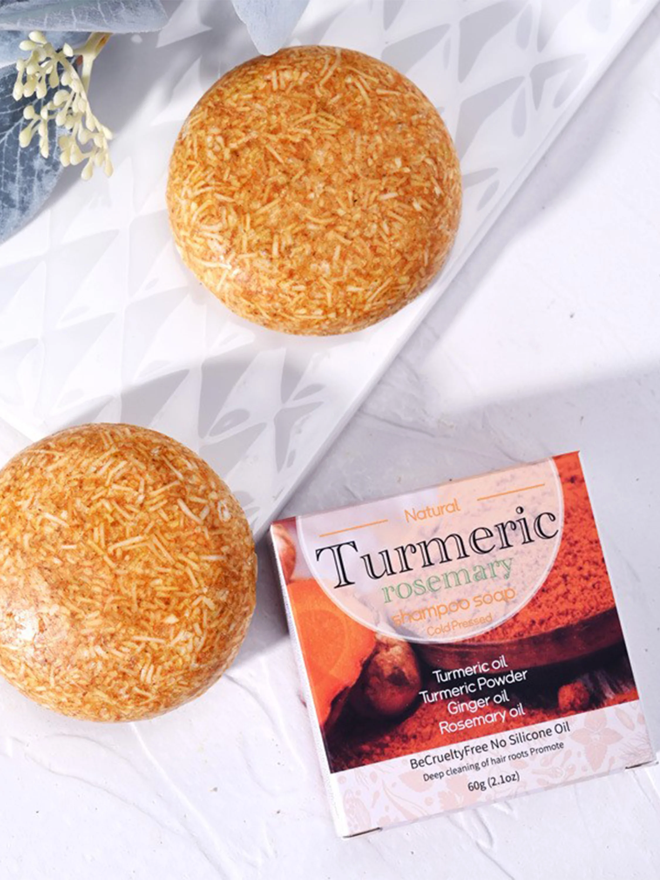 

XF 60g Turmeric Shampoo Bar Organic Natural Deep Cleaning Hair Smoothing Anti-Dandruff Herbal Charcoal Rice Soap Solid Shampoo