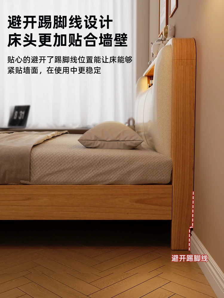 Solid wood double bed, log style, modern simplicity