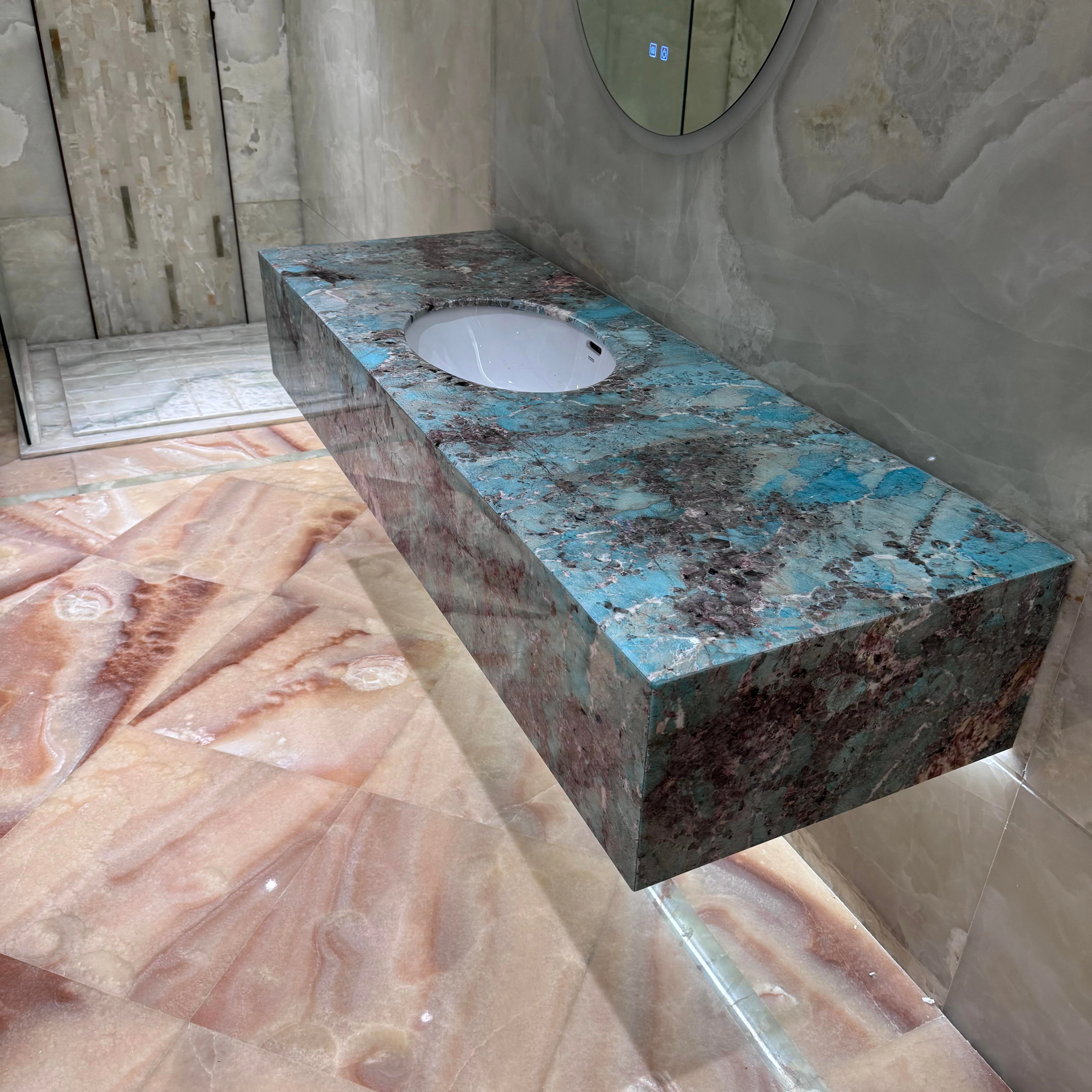 xx-Natural Rainforest Green Marble Oval Integrated Wall-Mounted Modern Vanity Table Sink Washbasin for Bathroom Makeup Dressing*